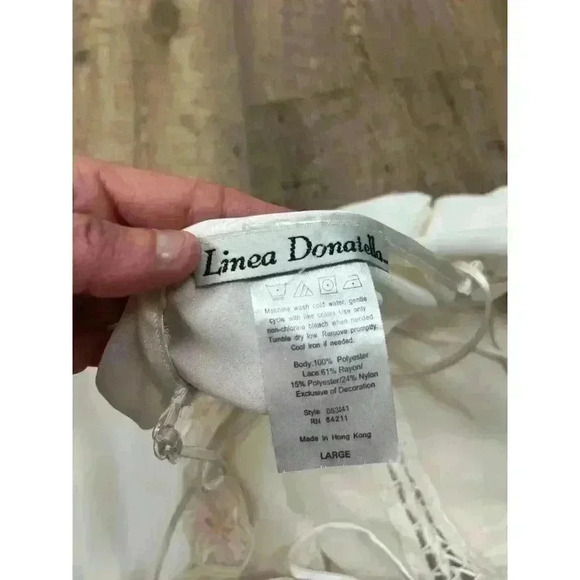 Linea Donatella Babydoll Sheer Lace Front Embroidered Sleeveless Nightgown M/L - Picture 12 of 14